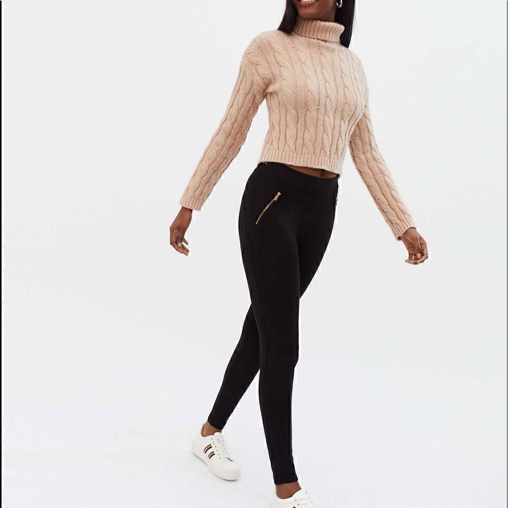 New Look zip detail high waist legging in black